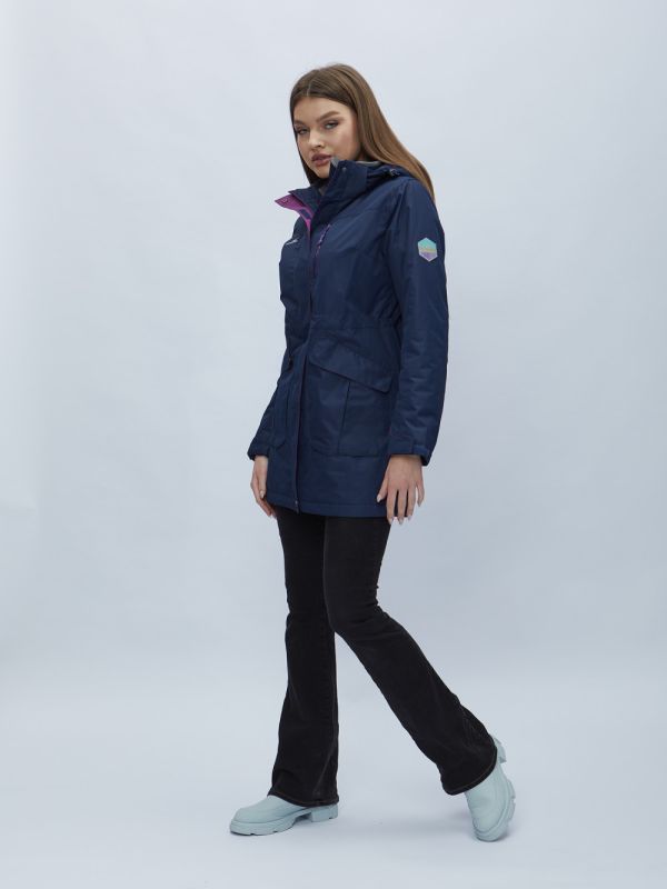 Navy blue hooded parka for women 551996TS